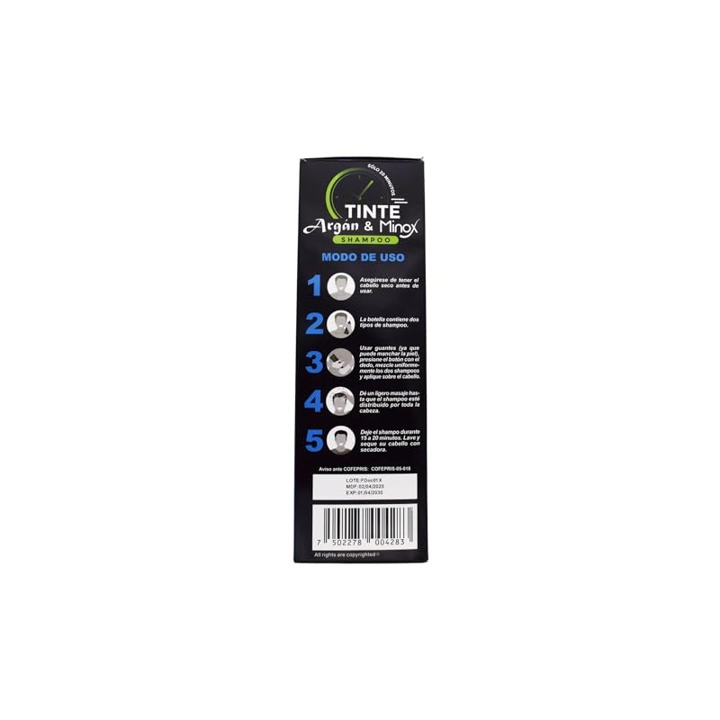 Shampoo Tinte Negro Natural con Argán y Minox, Anticaída, No