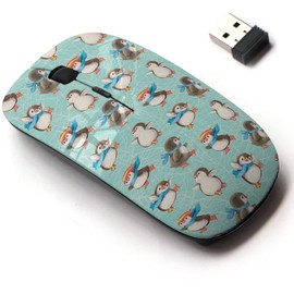 2.4G Wireless Mouse with Cute Pattern Design for All Laptops and Desktops with Nano Receiver - Cute Penguins on