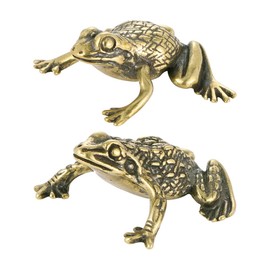 FOMIYES Copper Frogs Statue Feng Shui Money Toad Statue Brass Frog Figurine Lucky Wealth Decorations 2pcs Chinese Tea Pet Collectible for Cash Register Office House Warming Coin Toad Statue