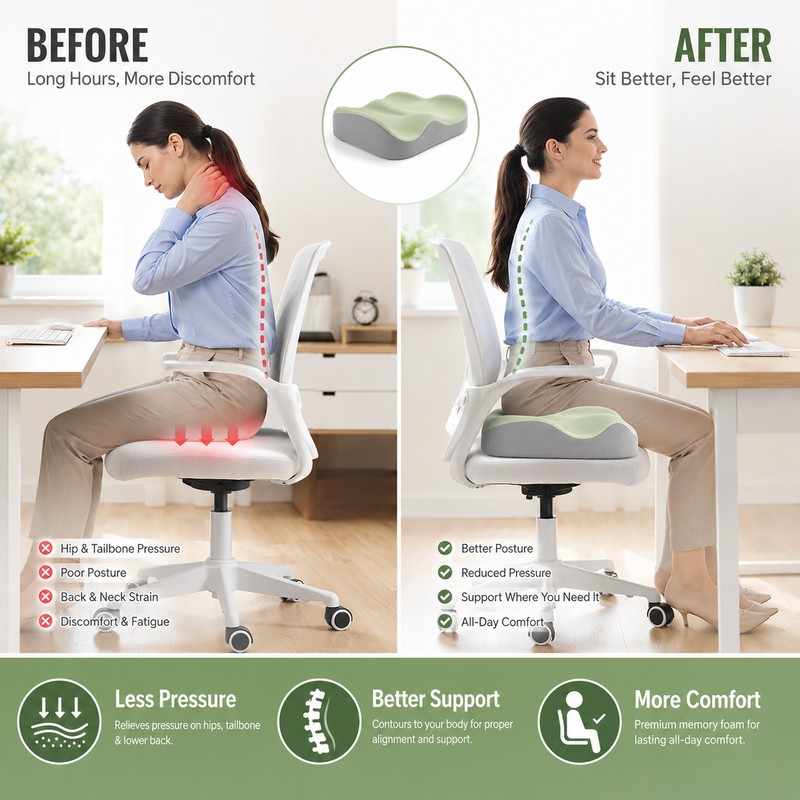 Memory Foam Seat Cushion for Office Chairs – 3D Ergonomic