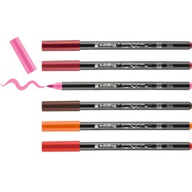 edding 4200 porcelain brush pen - 3x red, orange, brown, pink - 6 pens - brush nib 1-4 mm - felt-nib pen for painting and decorating ceramics, porcelain - dishwasher-safe, lightfast ink, quick-drying