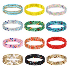 Sanfenly 12Pcs Waist Beads Chains for Women Colorful Belly Beads Elastic Waist Chains Summer Beach Bikini Belly Body Chains African Waist Beads Waist Jewelry