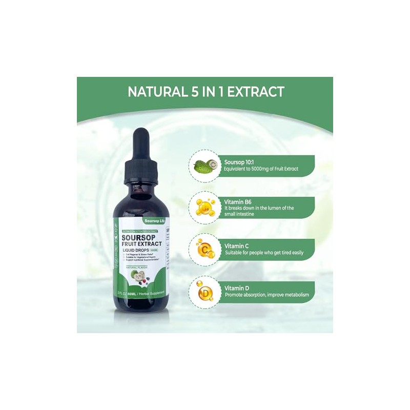 Soursop multivitamin Drop Natural Energy Booster, Immune Support, Vegan,Gluten Free,Non-GMO