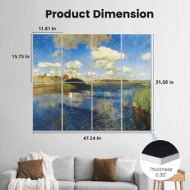 JISUO 48" x 32" Art Acoustic Wall Panels, Self-Adhesive Noise Dampening Panels for Walls, Decorative Acoustic Tiles for Home, Offices, Recording Studio Acoustical Treatments, 8 Pack, Cloudy Lake