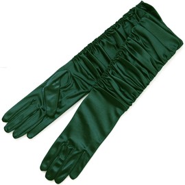 ZaZa Bridal Gathered Shiny Stretch Satin Dress Gloves-One Size Fits Most-Hunter Green