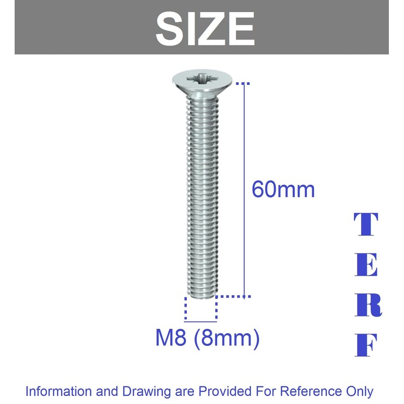 TERF® M8 X 60mm Pozi Countersunk Machine Screw M8 (8mm)