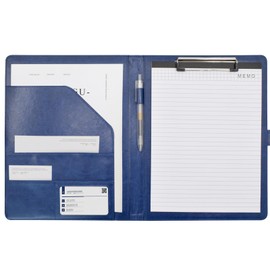 VANRA Padfolio Clipboard Folder Leather Portfolio Binder Organizer Interview Resume Folder for Papers Legal Document A4 Letter Size Writing Pad Notepad Clip Boards with Business Card Holder (Blue)