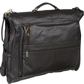 HomeStock Leather Three-Suit Garment Bag in Top Grain Genuine Leather with Shoulder Strap, Spacious Compartments, and Wrinkle-Free Suit Holder, 23" x 5" x 19"