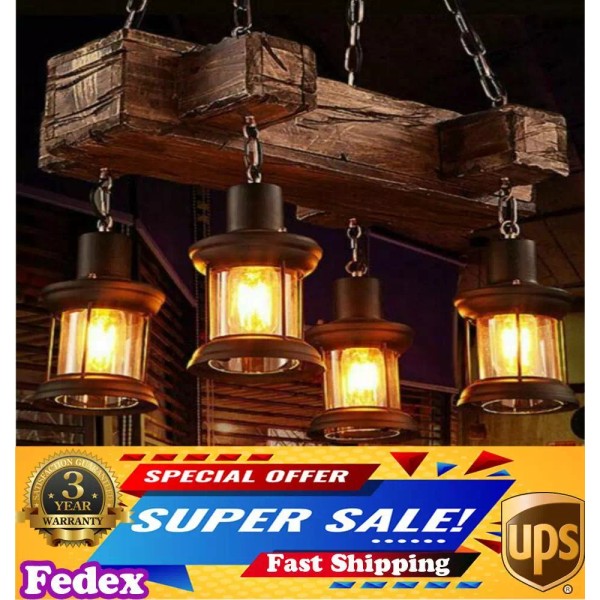 Unbranded Rustic Chandelier Pendant Lighting Fixture Wooden Ceiling LED Light