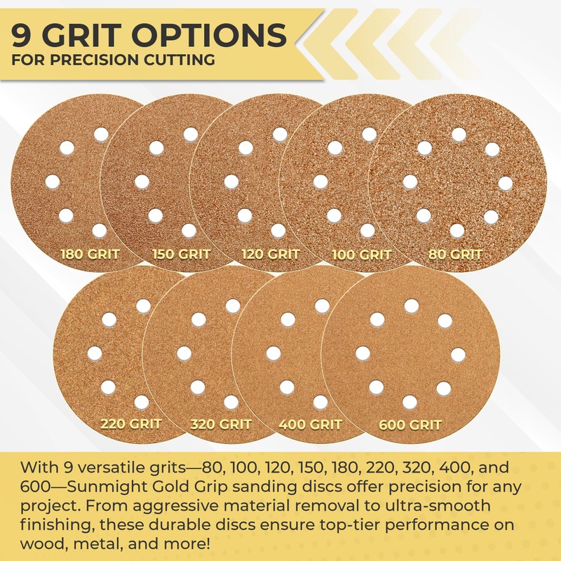 Sunmight Gold Grip 5 Inch 8 Hole Sanding Discs -