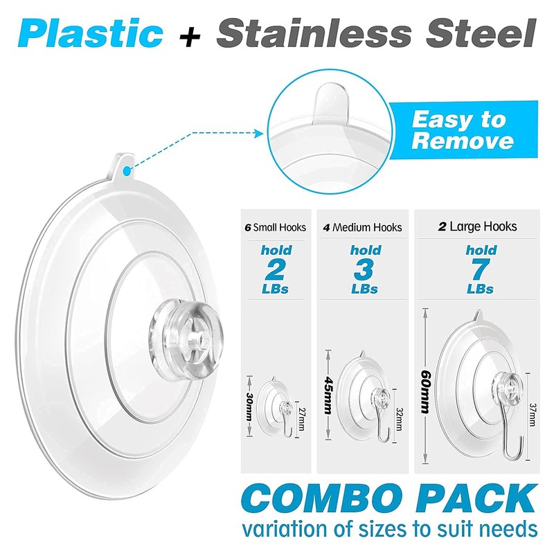 ETwinCoo All-Purpose Suction Cups Hooks [Combo Set] Reliable Strongest Window