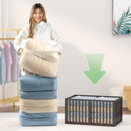 Clothes Storage Container - Large 90L Closet Organizers and Blanket Storage Bin with 4Pcs Vacuum Storage Bags for Comforter, Bed Sheets, Toys, Bedding, Pillows, Towels, Fabric, Sweater (2Pcs Black)