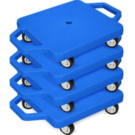 Jerify 4 Pieces Sports Scooter Board with Handles Plastic Casters Floor Scooter Board Sitting Scooter Board for Kids Children Gym Indoor Outdoor Activities Play Equipment, 11.8 x 11.8 inch(Blue)