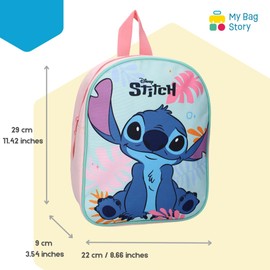 mybagstory - Children's Backpack Girls Pink Stitch - Children - School - Nursery - Nursery - Crib - School Bag Girls - Size 29 cm - Adjustable Straps - Gift Idea, Stitch - Pink, Enfant, Stitch - Pink