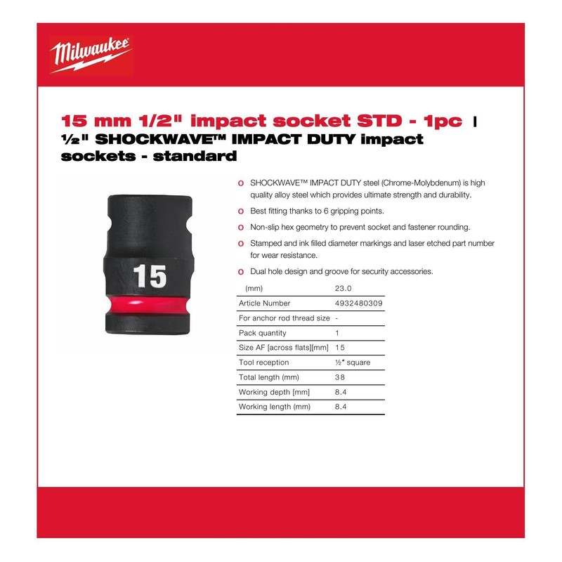 Milwaukee - ½ Shockwave™ Impact Duty Impact Socket - Standard