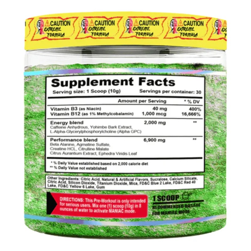 Maniac Preentreno Pre Workout Green Apple 30 Servicios