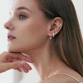 WOZNU 3 Paar Ohrringe Silber 925 Set für Damen 14 Karat Vergoldet Kleine Ohrstecker Silber 925 Set Stapelbar Zirkonia Ohrstecker Creolen Ohrringe Set für Mehrere Piercings