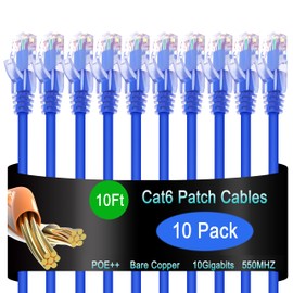 Lysymixs Cat6 Ethernet Patch Cable 10 ft (10 Pack), Cat6 Patch Cable for Data Centers, Cat 6 Patch Cable 10G, Network Patch Cables for Home and Enterprise Network -Blue