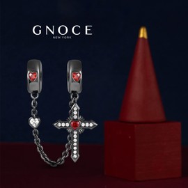 GNOCE Black Cross Safety Chain Pendant Charm Sterling Silver Dangle Charm with Shimmering Crystal Stones Fit Bracelet/Necklace for Women Girls Wife Daughter