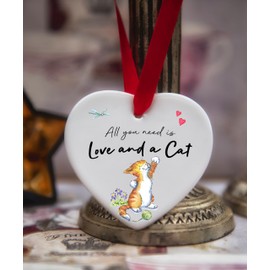 Image Industry Love and a Cat Ginger & White Ceramic Heart - Cat gift - Gift for Cat Lover - Cat Memorial Gift
