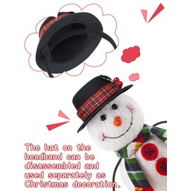 Dingion 6 Pcs Tiny Christmas Headbands Mini Top Hat Headband Small Black Snowman Mistletoe Costume Headband with Plaid Band Holly and Berries for Holiday Party Craft Women