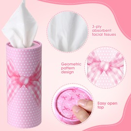 Outus 12 Pcs Car Tissues Cylinder Holder with 3 Ply Facial Tissue Bulk Black White Round Tissue Holder Travel Tissues Boxes Container for Car Cup Wedding Birthday Party (Bow)