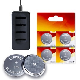 JOXIYECLTL 2032 Rechargeable Battery LIR2032 3.7V Lithium Button Batteries Replace CR2032 ML2032 for Car Key(4 Pack)