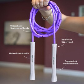 Beaded Jump Rope, Unbreakable Handles & Shatterproof Beads for Enhanced Fitness Training, Adjustable Beaded Jump Ropes for Adult, Men & Women, Designed for All Levels & Indoor/Outdoor Use (Purple)