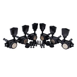 Guyker Locking Guitar Machine Heads (3R + 3L) – 1:15 Ratio Lock String Vintage Deluxe Tuning Key Pegs Tuners Set Replacement for Electric, Acoustic or Folk Guitars - Black Handle
