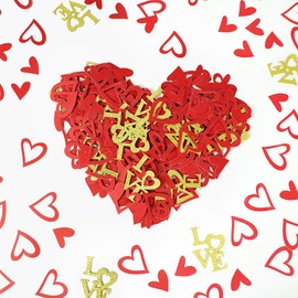 200 Pcs Heart and LOVE Confetti Decorations, Red and Gold Glitter Love Letter Confetti, Bed Table Scatter Confetti Sprinkles for Valentines Day Mother's Day Wedding Engagement Party Supplies