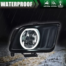 G-PLUS LED DRL Headlights, Compatible with 2005-2009 Ford Mustang (Not Fit for Factory Xenon/HID Headlights Models, Not Fit for Shelby GT50/GT500KR Models), Smoky lens Black Housing Amber Reflector