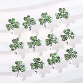 20Pcs Shamrock Nail Charms and Gems 3D Metal St Patricks Nail Charms with Diamond Design Irish Clover Nail Rhinestone Charms Alloy Green Charms Decoration for Women Girls