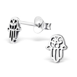 925 Silver Hamsa Hand Of Fatima Khamsa Monkimau – Children's Jewellery, Earrings, Sterling Silver, Ladies, Womens, Girls Stud Earrings, Silver, Silver