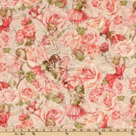 Michael Miller BTY Sweet Flower Fairies Sweet Garden Rose Pink Quilt Cotton Fabric By The Yard