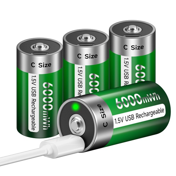 Palogreen Pilas Recargables USB c de 1,5 V 6000 mWh, Paquete de 4 baterías Recargables de Celdas C