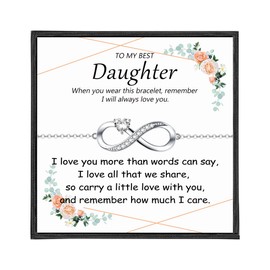 ADVIOK Infinity Bracelet for Daughter, 925 Sterling Silver Bracelet with Heart Cubic Zirconia Birthdays Christmas Presents Jewellery with Card Daughter Gifts from Mum/Dad