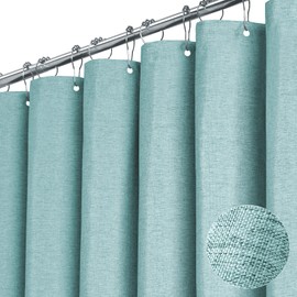 BTTN Extra Long Shower Curtain - 72x96 Inch Long Linen Textured Heavy Duty Fabric Shower Curtain Set with 12 Hooks, Turquoise Tall Simple Neutral Waterproof Cloth Shower Curtains for Bathroom - Teal