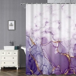 Umpoo Abstract Marble Bathroom Shower Curtain Purple Gradient Watercolor Waterproof Polyester Shower Curtains Modern Luxury Artistic Aesthetic Shower Curtain with Hooks Decorative, 69x70 Inch