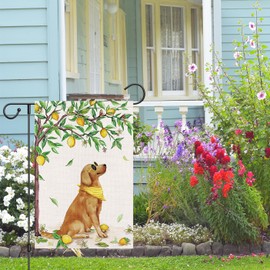 Louise Maelys Welcome Spring Summer Garden Flag 12x18 Double Sided, Burlap Small Golden Retriever Dog Garden Yard House Flags Outside Outdoor Seasonal Porch Lawn Decoration (ONLY FLAG)