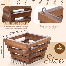 SiliFine 6 Sturdy Orchid Hanging Baskets, Wooden Plant Hanging Baskets, Handmade Inverted Trapezoidal Suitable for Orchids and Other Plants, Staghorn Ferns for Outdoor and Indoor Use, 6 Inch