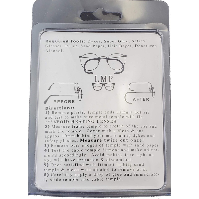 LMP Optical® Cable Temple Retrofit Kit Includes Glue Fine Sandpaper