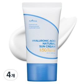 Isntree Hyaluronic Acid Natural Sun Cream SPF50+ PA++++, 50ml, 4 pieces / 이즈앤트리 히아루론산 네추럴 선크림 SPF50+ PA++++, 50ml, 4개