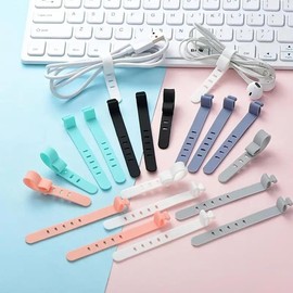 6pcs Random Color Silicone Cable Tie, Simple Plain Wire Tie, Household Data Cable Organizing Tape