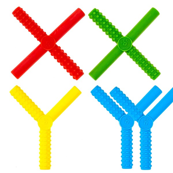 Gafly X's and Y's (5 Pack)-Sensory Chewy for Children with Autism, Kids Special Needs Chew Tubes, Oral Motor Chewers, Silicone, Red Blue Yellow Green