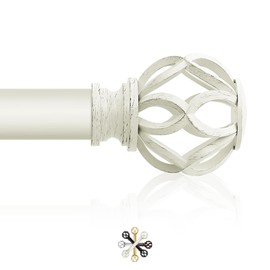 TVWOO White Curtain Rods for Windows 28 to 48 Inch(2.3-4Ft),1 Inch Adjustable Curtain Rod,Heavy Duty Curtain Rods,Decorative Twist Cage Finial Curtain Rod,Single Window Curtain Rod 18-45",Ivory White