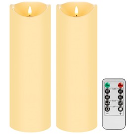 Mingfuxin Large Waterproof Outdoor Flameless Candles, Battery Operated with Remote Control and Timer, Flickering LED Pillar Candles for Outdoor Lartern, Porch, Long Lasting, 4“×12”, Set of 2
