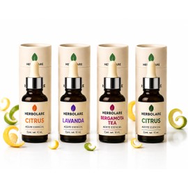 Herbolare Colección Bienestar – Set de 4 Aceites Esenciales 100% Puros para Aromaterapia | Equilibrio Emocional y Ambientes Armónicos | Eucalipto, Lavanda, Citrus y Bergamota Tea | 10 ml c/u