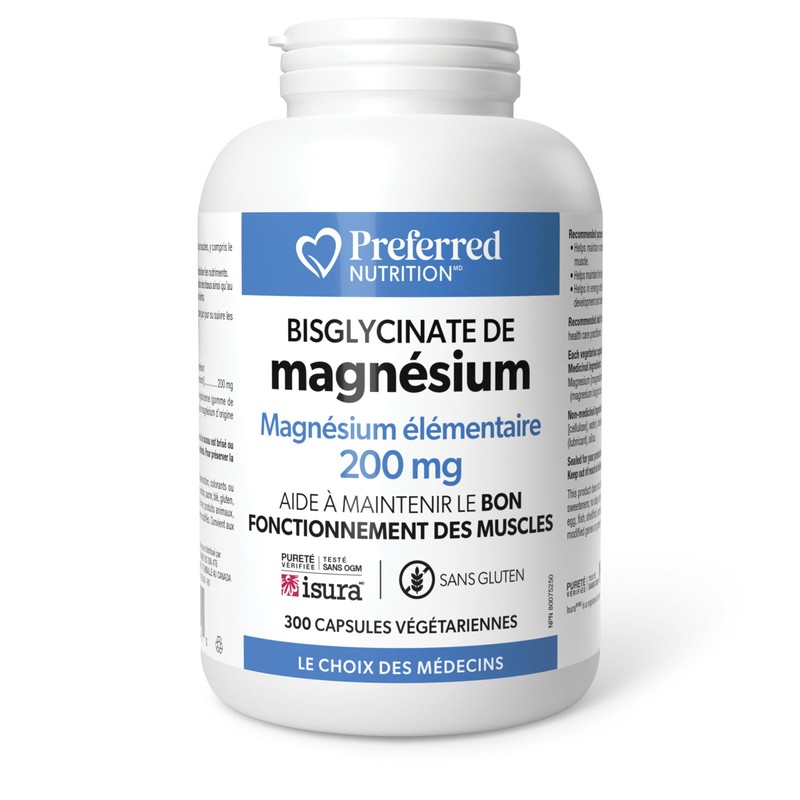 Preferred Nutrition Magnesium Bis-Glycinate 200mg, 300 Vegetarian Capsules, Supports Bone