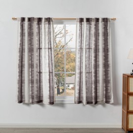 MYSKY HOME Cortinas para ventanas de cocina, cortinas transparentes de 63 pulgadas de longitud para recámara, cortinas y cortinas con aspecto de lino impreso, protección de privacidad de filtro de luz suave, 50 x 63 pulgadas, líneas rojas, 2 paneles