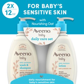 Aveeno Baby Daily Care Gift Set with Oat Extract & Prebiotic Oat, Contains Daily Moisturizing Body Lotion & Gentle 2-in-1 Baby Bath Wash & Shampoo, Hypoallergenic & Paraben-Free, Two Pack